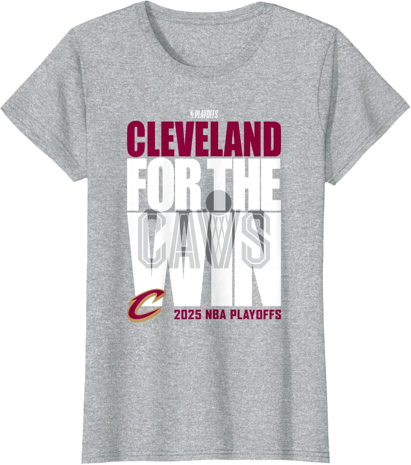 image:imageNBA Official Cleveland Cavaliers For the Win 2025 Playoffs TShirtHeather Grey