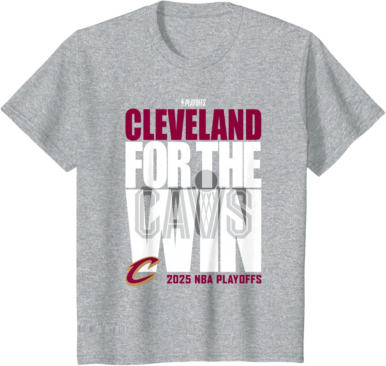 image:imageNBA Official Cleveland Cavaliers For the Win 2025 Playoffs TShirtHeather Grey
