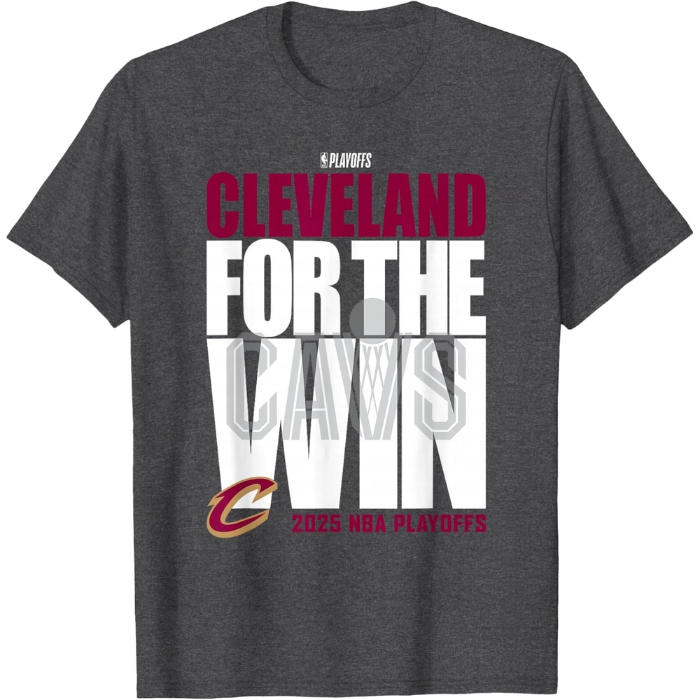 image:imageNBA Official Cleveland Cavaliers For the Win 2025 Playoffs TShirtDark Heather Grey