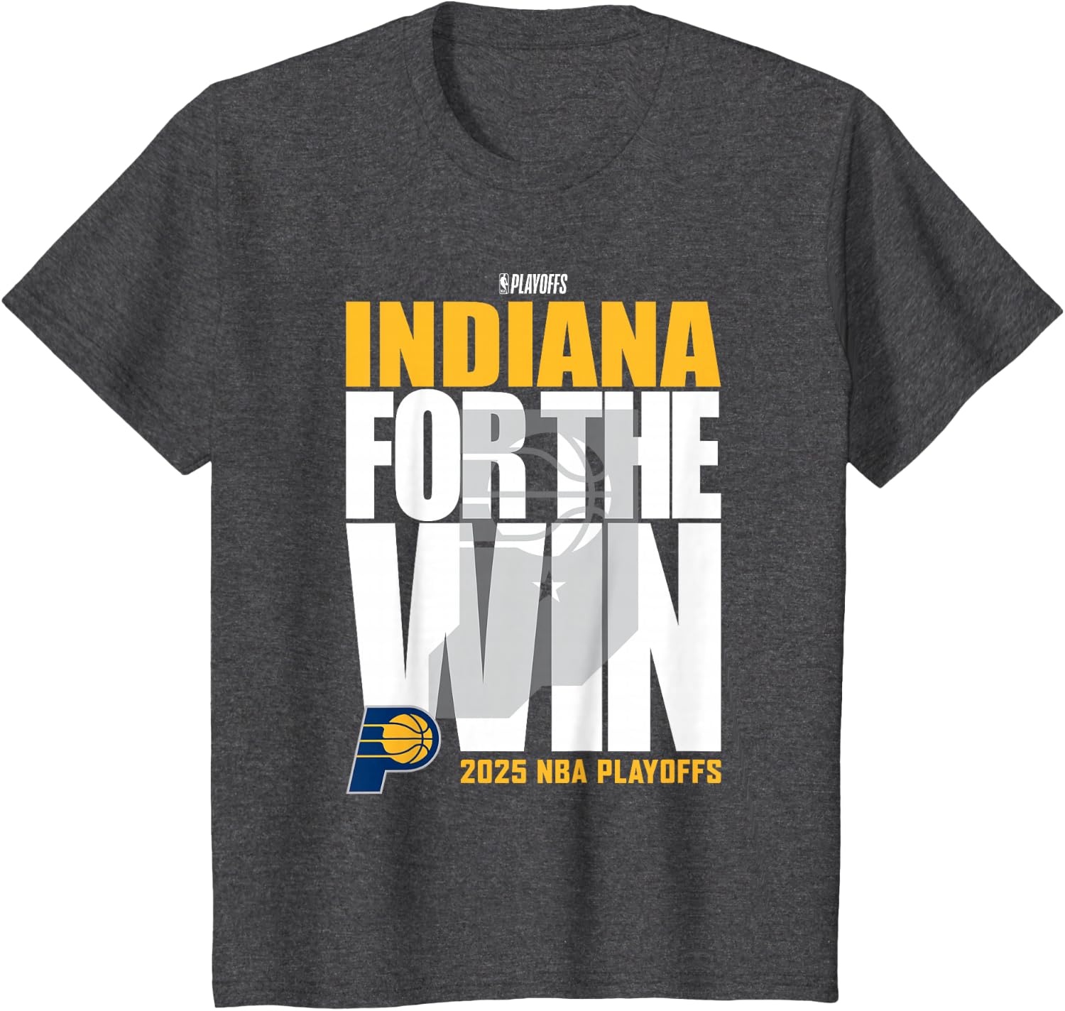 image:imageNBA Official Indiana Pacers for The Win 2025 Playoffs TShirtDark Heather Grey