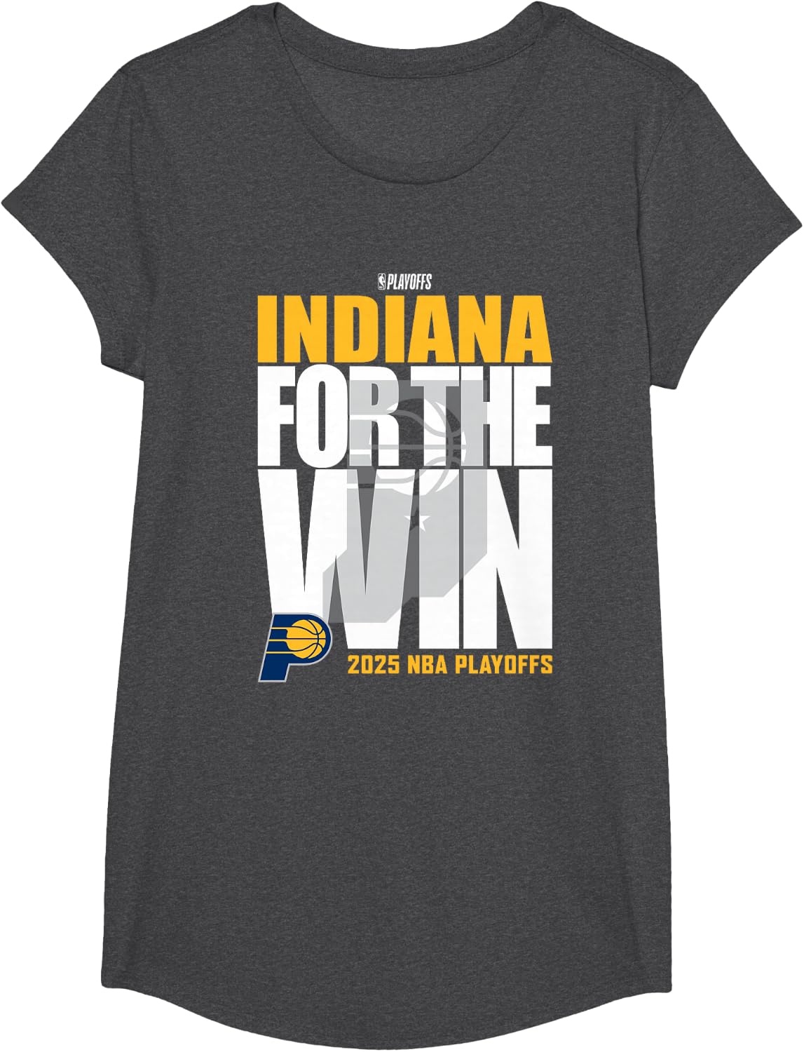 image:imageNBA Official Indiana Pacers for The Win 2025 Playoffs TShirtDark Heather Grey