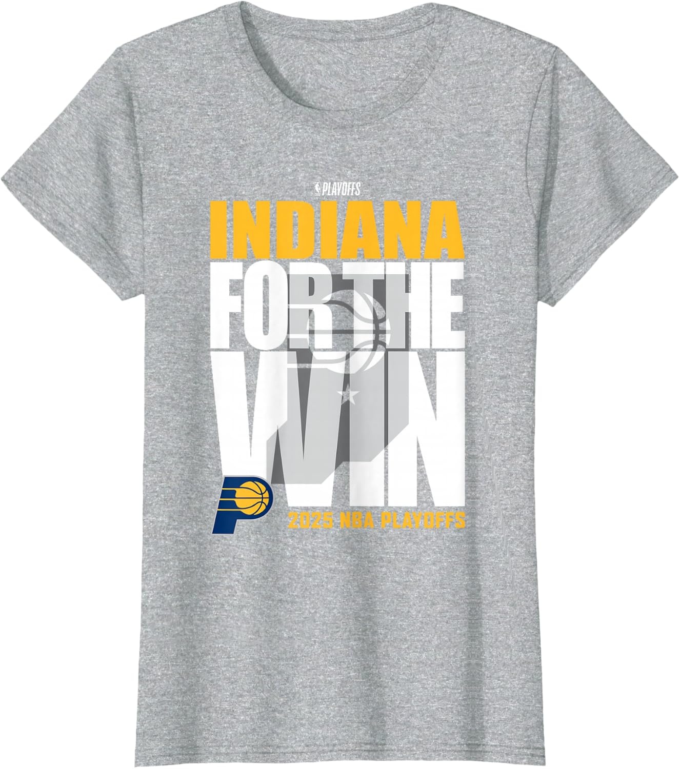 image:imageNBA Official Indiana Pacers for The Win 2025 Playoffs TShirtHeather Grey