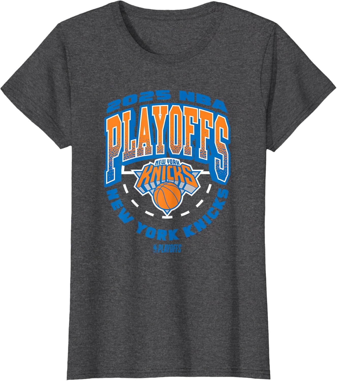 image:imageNBA Official New York Knicks Exclusive 2025 Playoffs TShirtDark Heather Grey