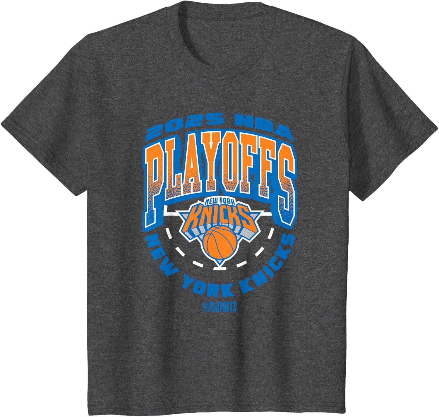 image:imageNBA Official New York Knicks Exclusive 2025 Playoffs TShirtDark Heather Grey