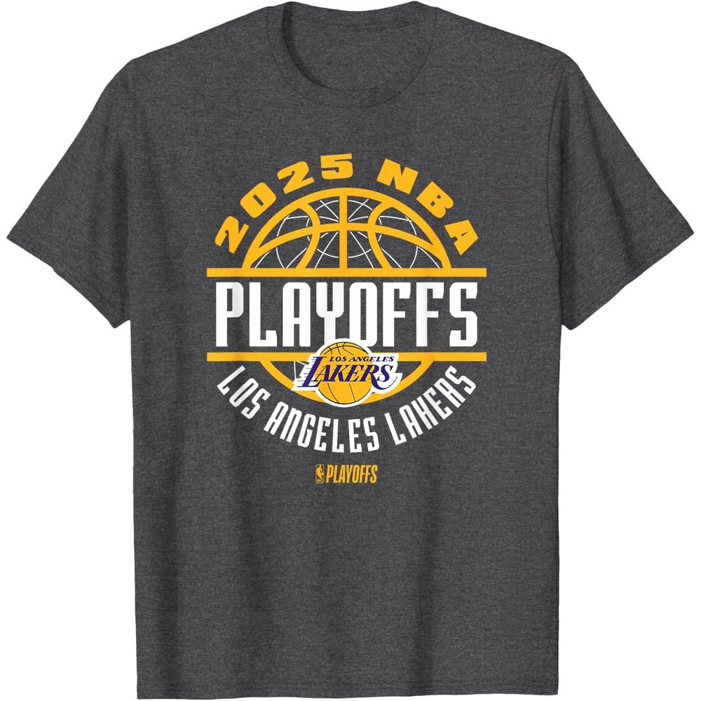 image:imageNBA Official Los Angeles Lakers 2025 Playoffs Game Time TShirtDark Heather Grey