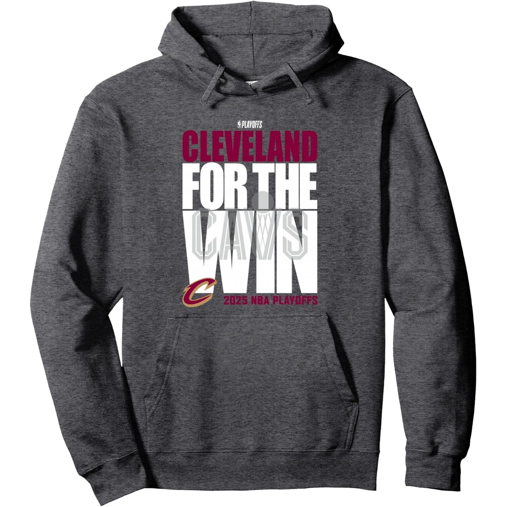 image:imageNBA Official Cleveland Cavaliers For the Win Playoffs 2025 Pullover HoodieDark Heather Grey