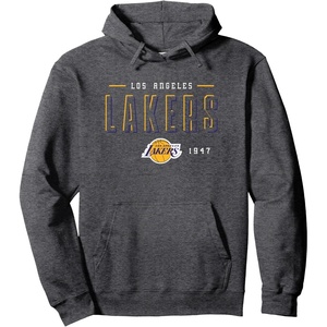 NBA Official Los Angeles Lakers Half Moon Pullover Hoodie(Dark Heather Grey)